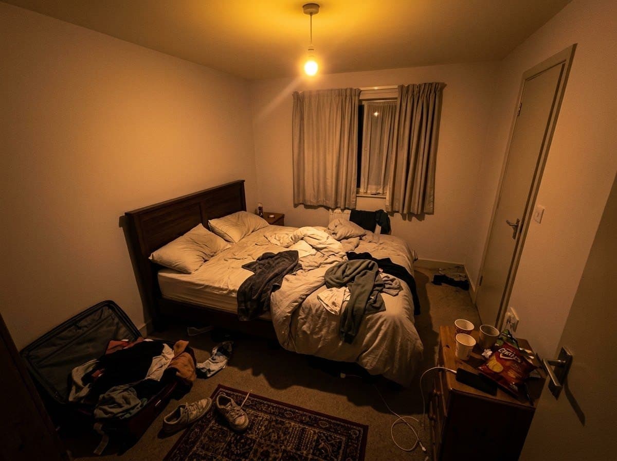 Before: guest bedroom photo taken on a phone