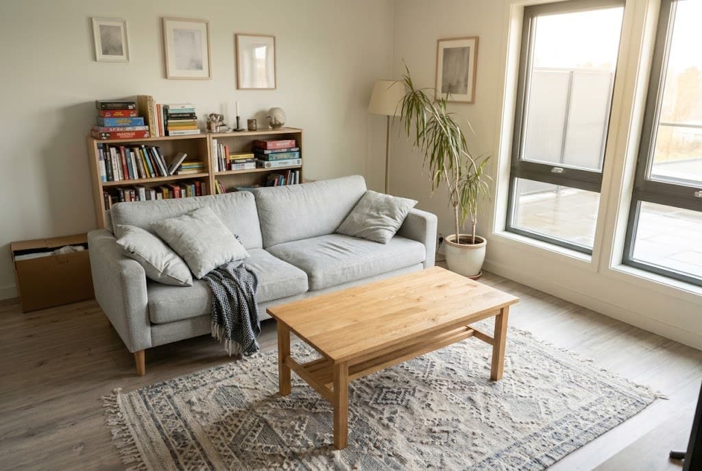 After: the same living room, enhanced