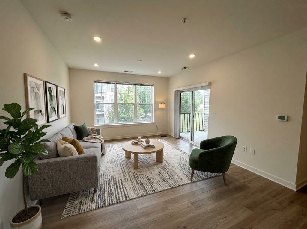 Staged: the same living room, virtually furnished