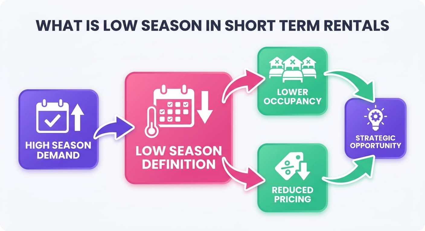 Visual explanation of what is low season in short term rentals for short-term rental hosts