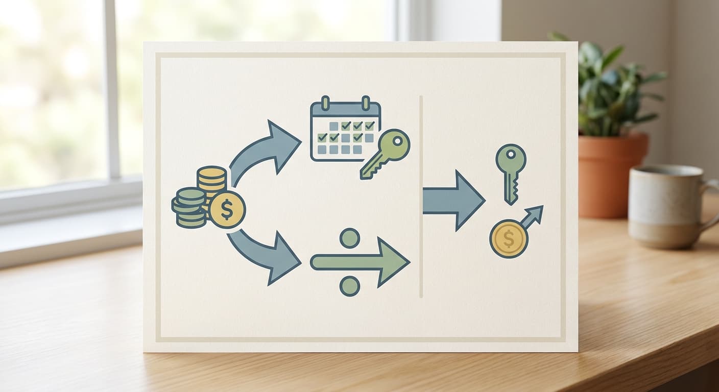 A close-up of a hotel booking and analytics report displayed on a tablet beside a desk calendar and calculator, emphasizing RevPAR metrics