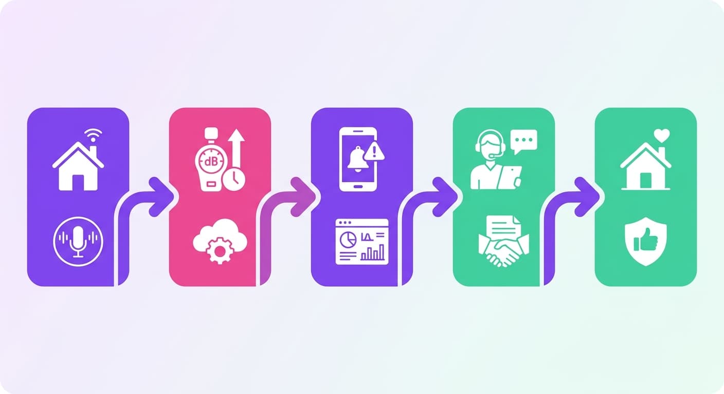 Visual explanation of what is vacation rental noise monitoring for short-term rental hosts