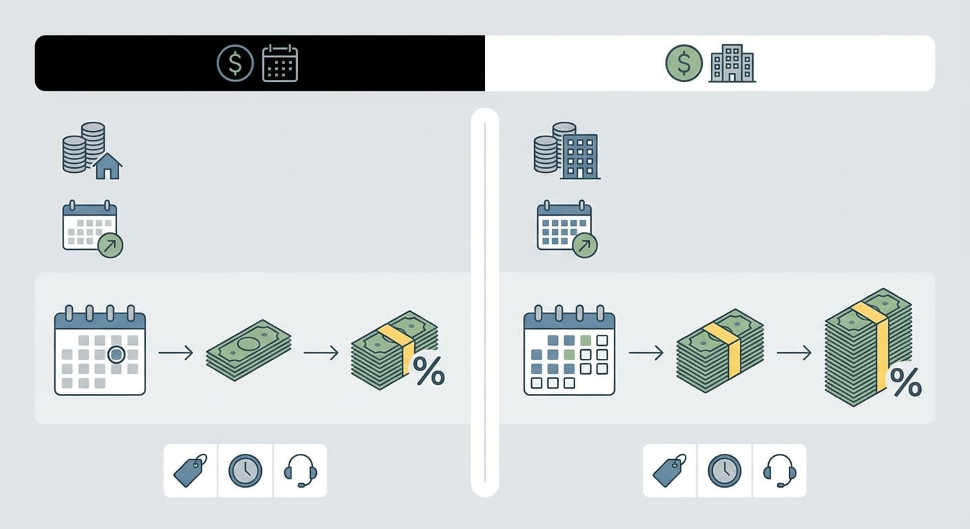 Infographic showing a property alongside bar charts and line graphs comparing RevPAR and ADR metrics with occupancy data